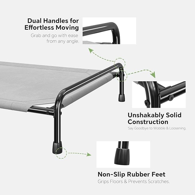 Dog Beds Large Sized Dog, Elevated Dogs Bed for Large Dogs, Portable Cooling Pet Cot with Breathable & Waterproof Mesh, Indoor & Outdoor Raised Pet Hammock Bed, Grey