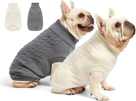 2 Pack Dog Sweaters for Small Dogs - Puppy Medium/Large Warm Clothes in Winter, Turtleneck Pullover Design for Boy Girl Pet, Doggie, Cat, Kitten Chihuahua Bulldog Pug Beagles (L, Grey, Beige)