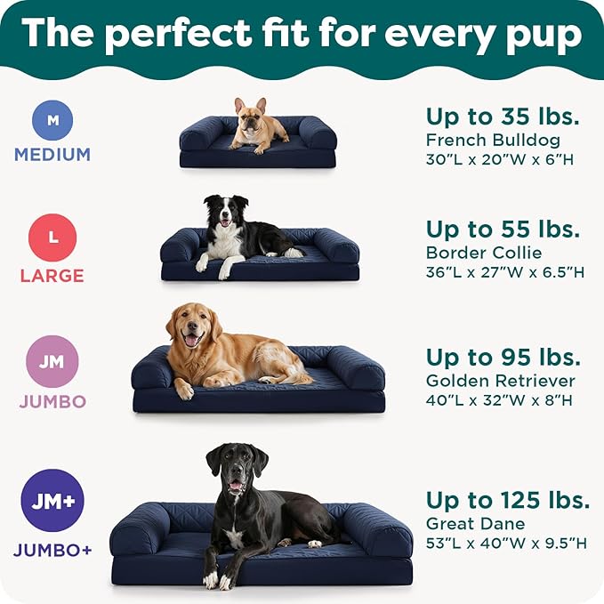 FurHaven Classic Sofa Orthopedic Dog Bed for Large Dogs with Orthopedic Solid Slab Memory Foam for Joint Support, Removable Washable Cover, Jumbo Plus/XXL, Quilted Sofa, Silver Gray