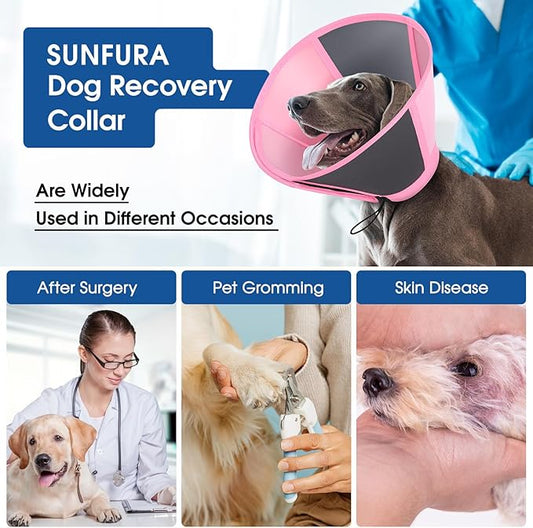 SUNFURA Dog Cone, Soft Dog Cones for Large Dogs After Surgery, Adjustable Cone for Dogs to Stop Licking, Pet E-Collar Alternative for Wound Healing, Pink Large