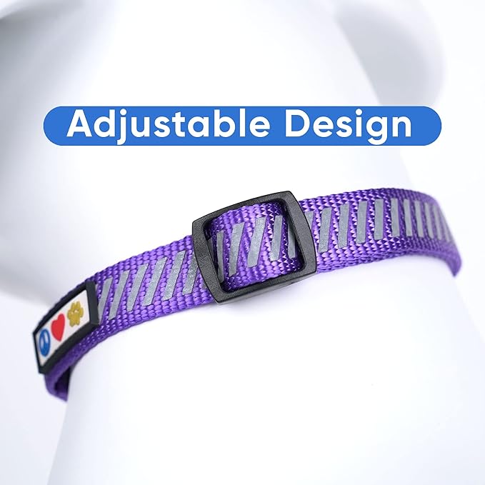 Pawtitas Reflective Dog Collar - Personalized Name & Phone Number, Adjustable for Small Dogs & Puppies, Purple