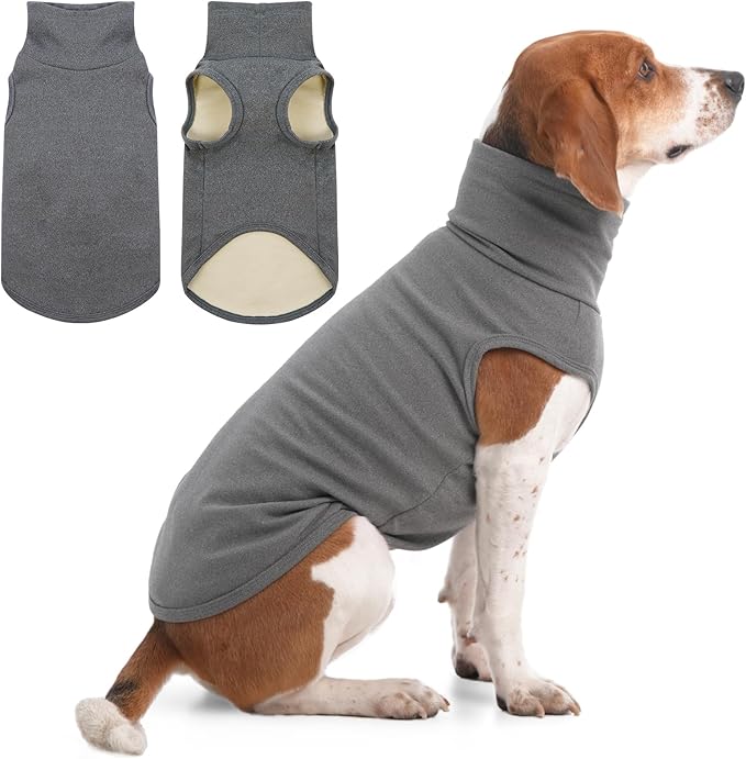 IECOii Dog Fleece Vest Sweater - Stretch Warm Pullover with Turtleneck,Grey,Large, Easy On/Off Winter Dog Sweater for Medium Large Dogs Girl Boy, Winter Fall Jumpsuit with High Neck