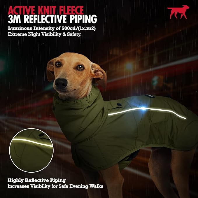 Tuff Pupper Waterproof Dog Raincoat | Full-Body Windproof Rain Jacket for Dogs | Reflective Strips | Breathable Mesh Lining | Adjustable Fit | Leash Port | Small Medium Large XL XXL Dogs (Olive, M)