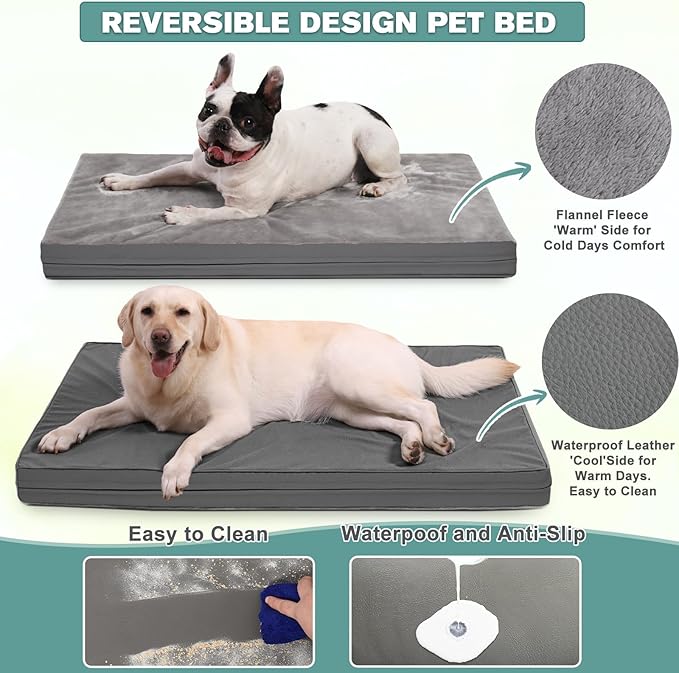 Waterproof XXXL Dog Beds Large Sized Dogs, Orthopedic Washable Crate Pad 54 inch, Jumbo XXXLarge Foam Pet Bed with Removable Cover Reversible, Anti-Slip Kennel Pad, 53"x36", Gray