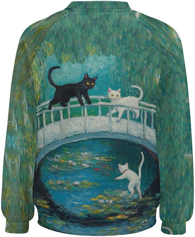 Womens novelty funny cat printed crewneck sweatshirt casual loose long sleeve graphic pullover sweatshirts tops