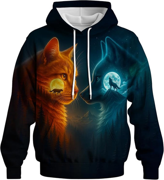 Blissboy Novelty Long Sleeve Hoodie Funny Cat Print Sweatshirts
