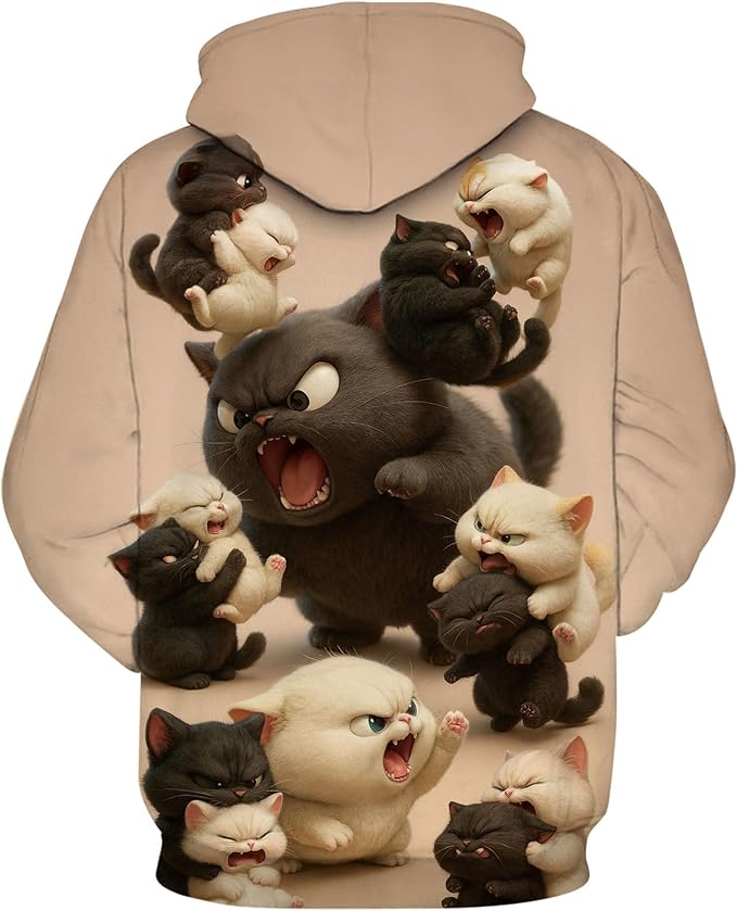 Blissboy Novelty Long Sleeve Hoodie Funny Cat Print Sweatshirts
