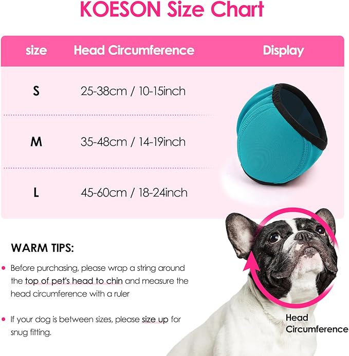 KOESON Dog Calming Hoodie - No Shake Ear Wraps for Dogs, Anxiety Relief & Noise Protection, Water Resistant Pet Ear Cover Muffs for Firework, Grooming, Thunderstorms, Swimming, Bathing, Turquoise M