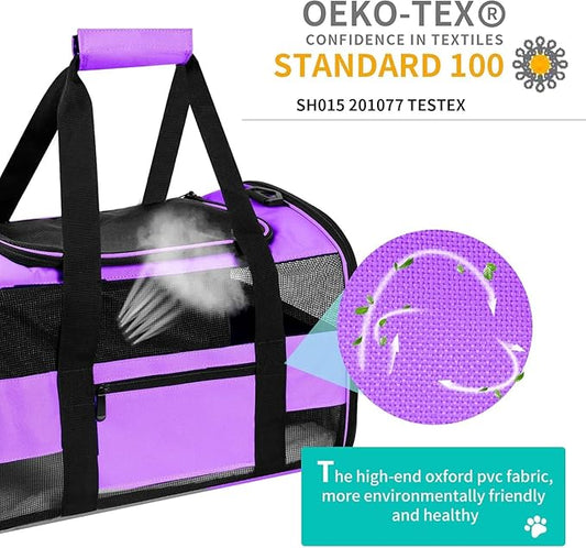 Large Airline Approved Cat Carrier Dog Carriers for Dogs Under 25 Lbs, Collapsible Soft Sided Travel Carriers for Puppy Kitten, Purple