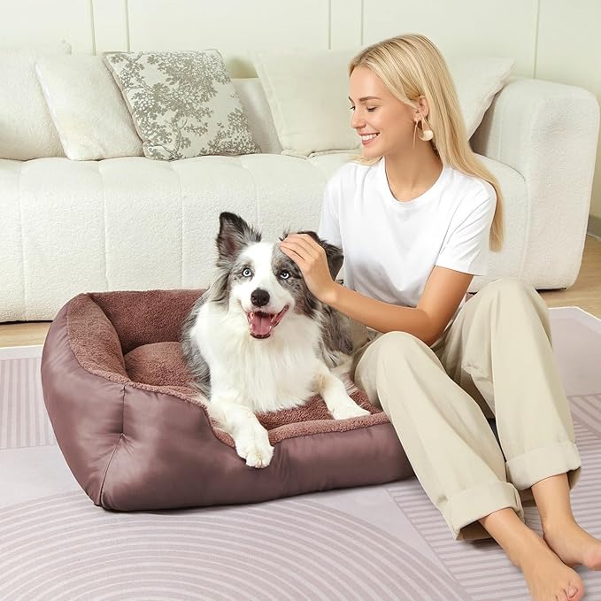 Large Dog Bed, Soft Calming Pet Bed Comfort Large Washable Dog Couch with Nonskid Bottom, Breathable, Brown