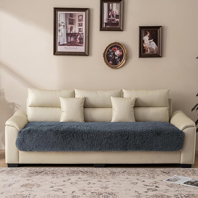 Dogs/Cats Bed Mats, Dog Pad Washable Removable Couch Cover with Anti-Slip Back, Plush Long Fur Mat, Perfect for Small, Medium and Large Dogs.(Navy Blue, 30"x70")