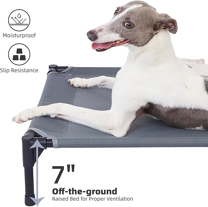 pettycare Elevated Outdoor Dog Bed - Dog Cots for Medium Pet, Heavy Duty Raised Cot Waterproof, Cooling Pets Bed with Washable Durable Teslin Mesh and Non Slip Feet, 32 Inches, Grey