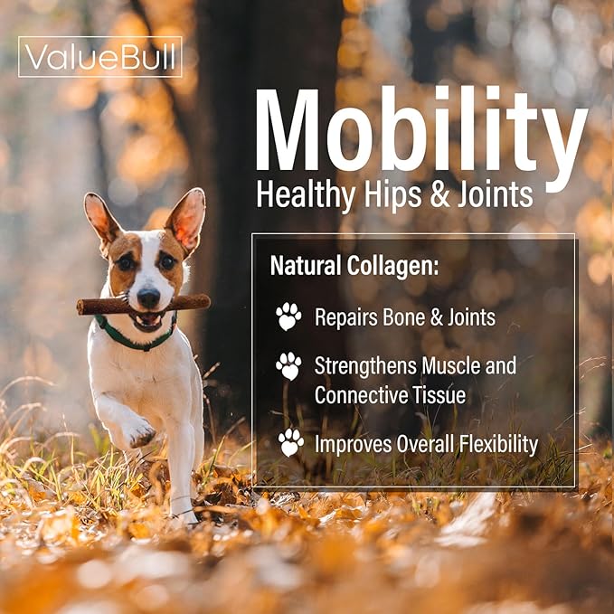 ValueBull Collagen Sticks for Dogs, 6 Inch Thick Chews, Natural Long-Lasting Dog Treats, 50 Count - Supports Joints, Skin & Coat with Chondroitin & Glucosamine