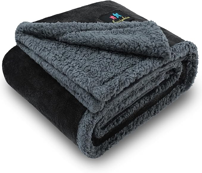 Luciphia Waterproof Bed Blanket Washable,Soft Sherpa Fleece Puppy Reversible Throw Blankets for Small Medium Dog Cat,Furniture Cover Protector Couch Bed from Liquid Pee and Pet Fur, Grey,57" x 40"