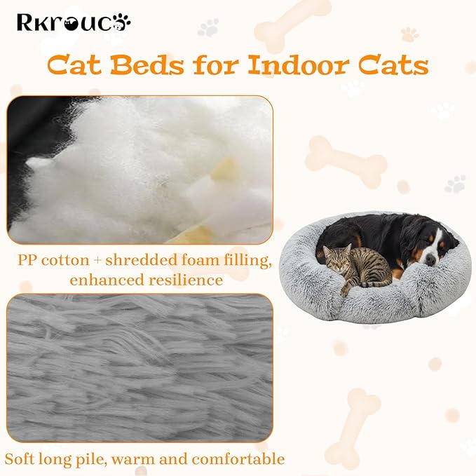 Fluffy Dog Bed Calming Donut Beds for Large Dogs Warming Round Small Medium Pet Nest Cozy Cat Mattress Indoor Washable Puppy Kennel Kittens Sleep Mat (XS, 20×20 inch, Gradient Gray)