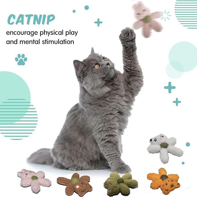 Gavpepy Cat Toys with Catnip Kitten Chew Bite Supplies Boredom Relief Fluffy Kitty Teeth Cleaning Chewing Cat Lovers Interactive Plush Gift (Frog)
