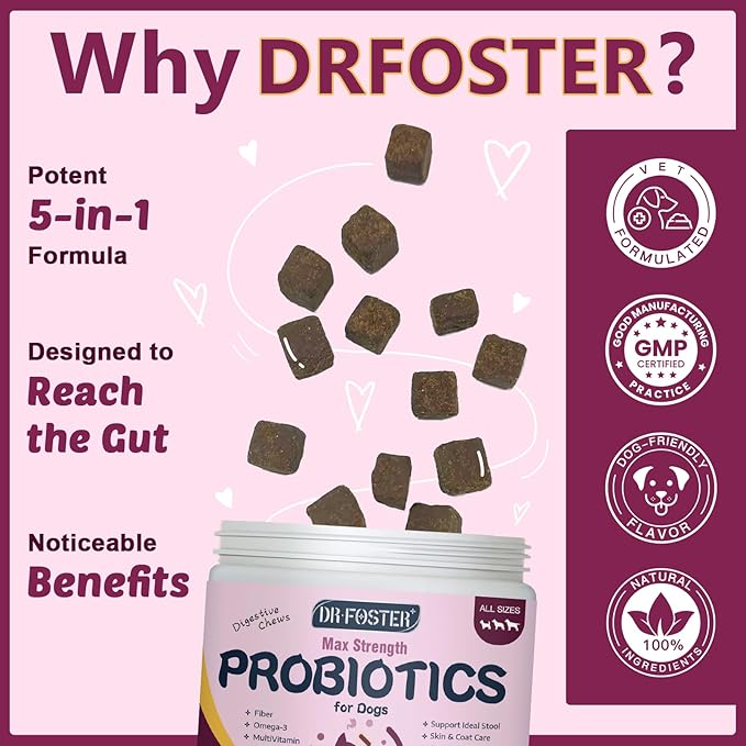 Probiotics for Dogs, Dog Probiotics for Digestive Health, 6 Billion CFU, with Prebiotics & Digestive Enzymes, Pumpkin & Omega-3, Dog Diarrhea Relief & Immune Support, Skin & Coat Care, 120 Soft Chews