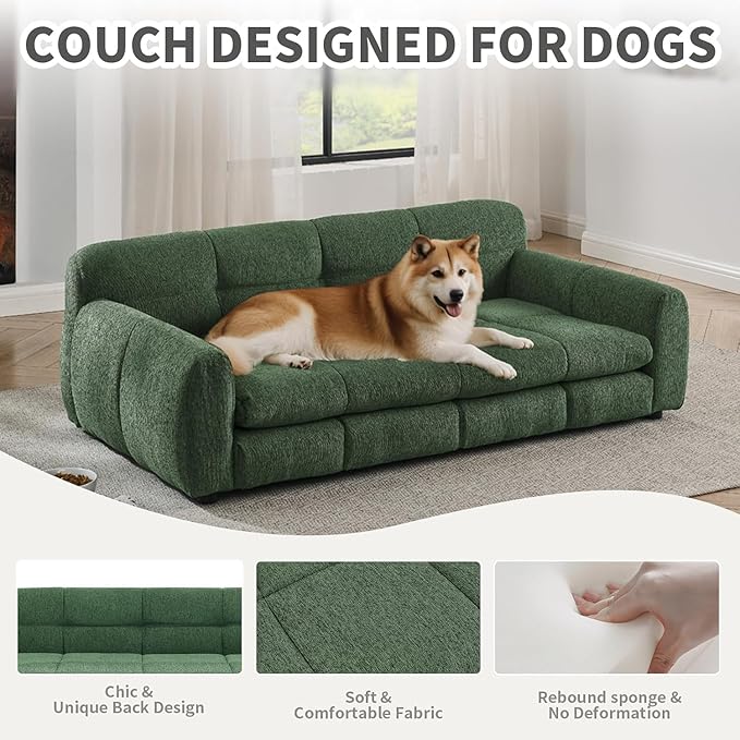 Dog Couch Bed with Backrest and Armrest, Durable Pet Sofa with Soft Foam Cushion, Elevated Dog Couch Bed with Legs for Medium and Large Dogs, Emerald Green