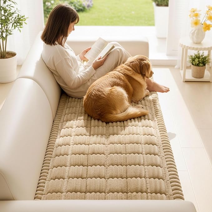 Smiry Couch Cover for Dogs Washable, Non Slip Fuzzy Pet Couch Covers for 3 Cushion Sofa Pet Friendly, Thick Soft Sofa Slipcovers Cushion Protector (Camel, 27.6" x 59")
