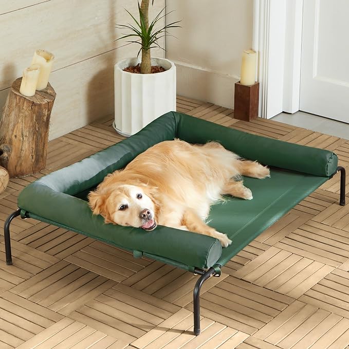 Cooling Elevated Dog Bed for Large Dogs – Waterproof Raised Dog Cot with Slope Headrest, Breathable Teslin Mesh, Durable & Portable Pet Bed for Indoor and Outdoor Use, Grey