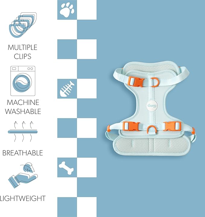 HNS1002D Arlo Medium Adjustable Soft Padded No Pull Pet Harness with 3 Buckles and 3 Leash Clips, Fishbowl
