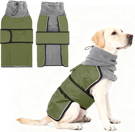 KOOLTAIL Dog Winter Coat for Small Medium Dogs, Waterproof&Windproof Puppy Jacket with Fleece Lining and High Collar for Cold Weather, Reflective Warm Pet Snowsuit Vest Clothes with Leash Hole,Green L