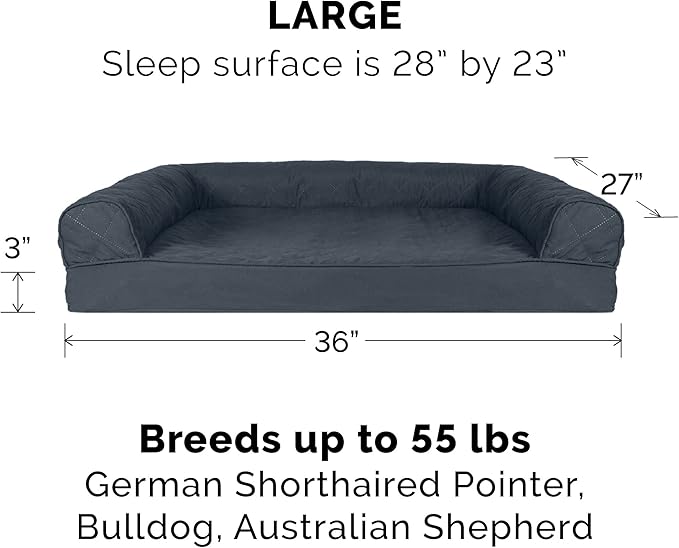 Furhaven Memory Foam Dog Bed for Large/Medium Dogs w/ Removable Bolsters & Washable Cover, For Dogs Up to 55 lbs - Quilted Sofa - Iron Gray, Large