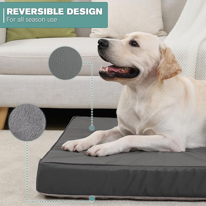 Waterproof XXL Dog Beds Large Sized Dog, Outdoor Orthopedic Washable Crate Pad 48 inch, Jumbo XXLarge Foam Pet Bed with Removable Cover Reversible, Durable Anti-Slip Kennel Pad, 47"x29", Gray