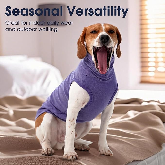 IECOii Dog Fleece Vest Sweater - Stretch Warm Pullover with Turtleneck,Purple,Large, Easy On/Off Winter Dog Sweater for Medium Large Dogs Girl Boy, Winter Fall Jumpsuit with High Neck