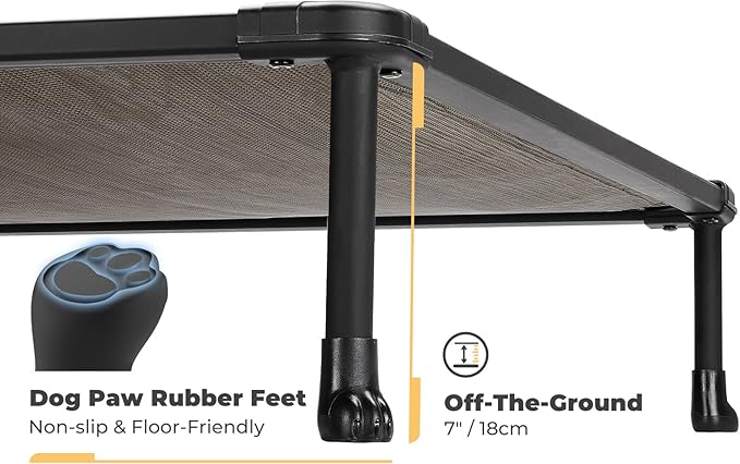 Veehoo Chewproof Elevated Dog Bed - Cooling Raised Pet Cot, Breathable Mesh, Washable & Non-Slip for Large Dogs, Indoor/Outdoor, Brown Mat and Black Frame, 42x30inches (Model CWC2203A03)