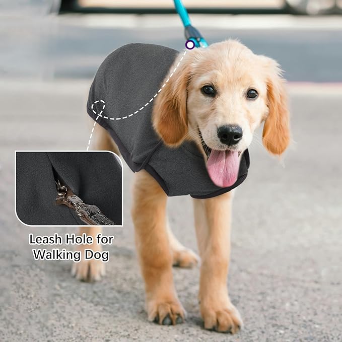 ROZKITCH Dog Winter Coat Soft Pullover Pajamas with Leash Hole, Pet Windproof Warm Cold Weather Jacket Vest Cozy Jumpsuit Apparel Outfit Clothes for Walking Hiking Travel Sleep Black XS