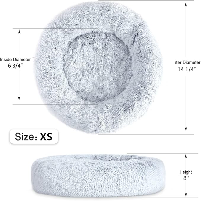 NOYAL Calming Donut Dog Bed for Small to Medium Dogs & Cats - Plush Faux Fur Anti-Anxiety Pet Bed with Machine Washable Cover & Non-Slip Base
