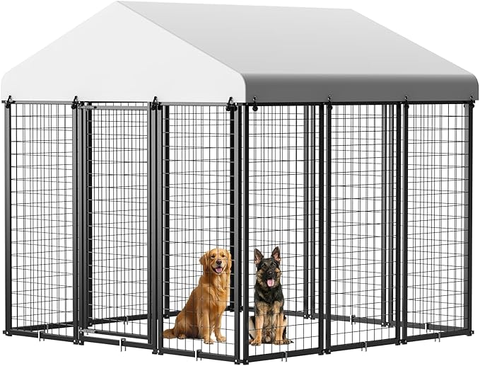 Dog Kennel Outdoor, 6x6 FT Heavy Duty Dog Pens Outside with Waterproof Roof, Metal Dog Run Fence with Galvanized Welded Wire Steel for Puppy Playpen