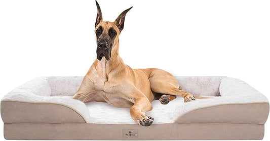 XXL Orthopedic Dog Beds Large Sized Dog - Washable Large Dog Cat Bed Waterproof, Comfort Dogs Couch Sofa with Washable Removable Cover, Pet Bed with Nonskid Bottom, Beige, 53"