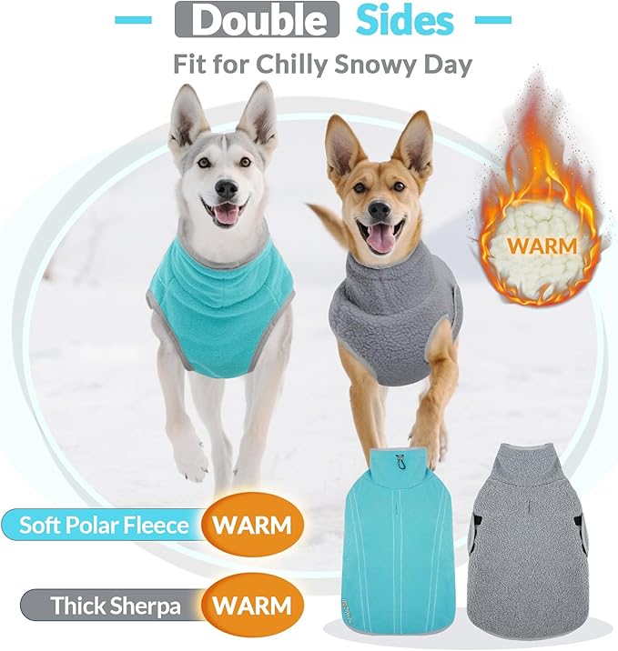ROZKITCH Dog Coats and Sweaters in X Large, Double-Sided Plush Sweatshirt, Adjustable Vest with Wide Hook and Loop Bluegreen XL
