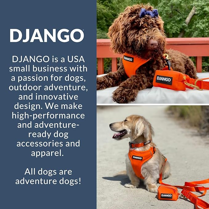 DJANGO Adventure Dog Harness - Stylish, & Durable Medium Dog Harness for Outdoor Adventures and Everyday Wear - Sunset Orange Neoprene Adjustable Harness for Dogs with Reflective Piping & Brass D-ring
