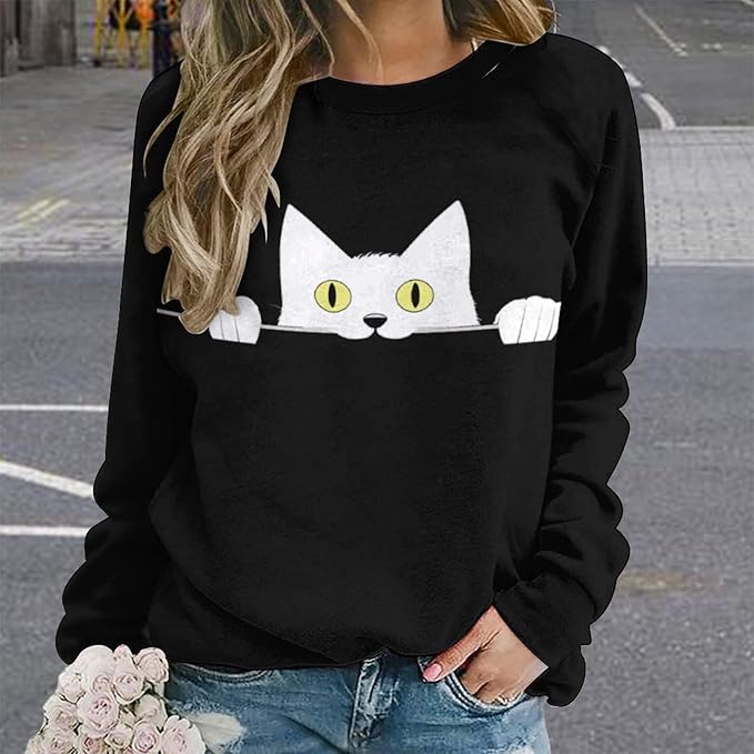Womens Ugly Christmas Sweatshirt Funny Cat Dog Printed Xmas Pullover Shirts Crewneck Long Sleeve Graphic Hoodies