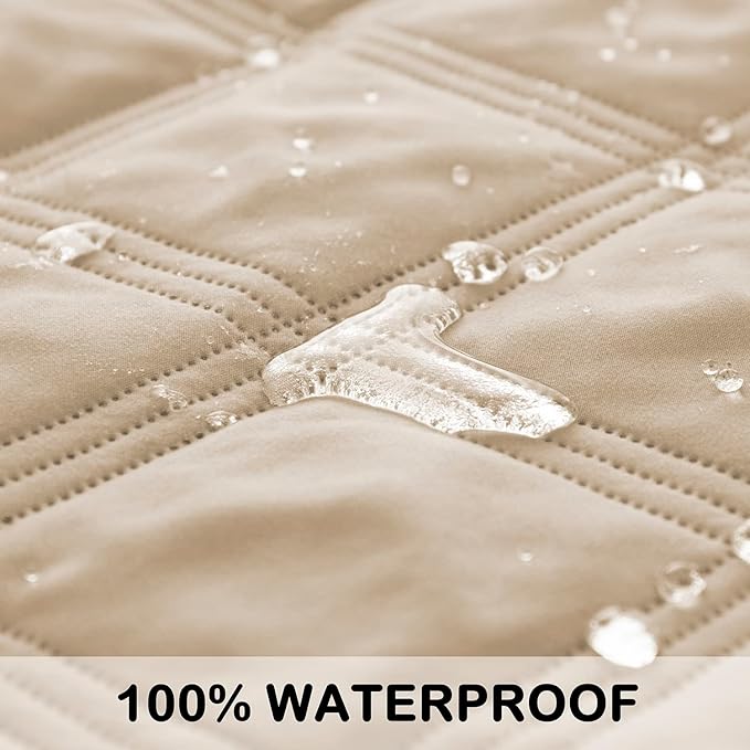fuguitex Waterproof Dog Blanket, Pet Friendly Reversible Throw Essential for Small Dogs, Tear Resistant Leakproof Washable Couch Cushion Bed Protector Cover for Indoor Furniture（68"*82",Beige+Cream