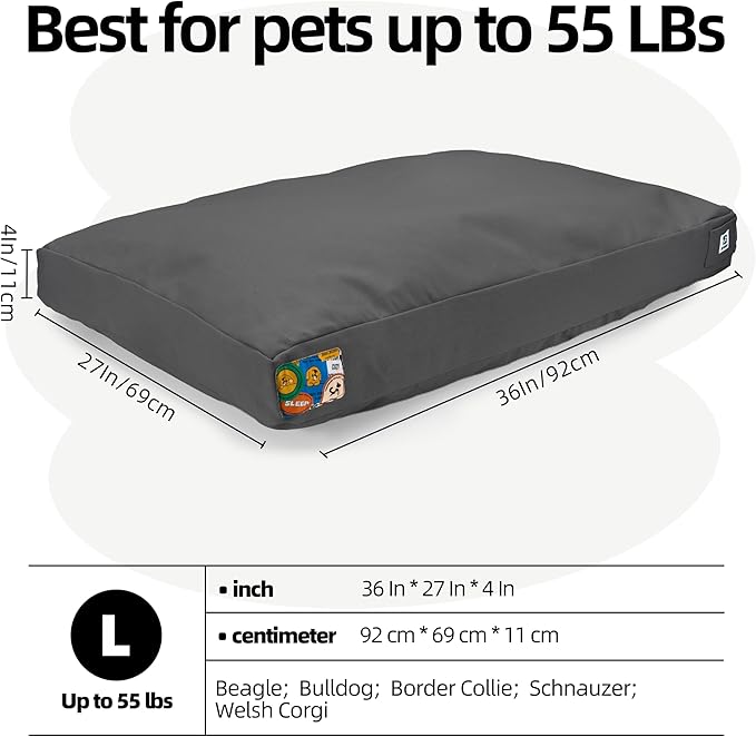 Sytopia 36-Inch Canvas Outdoor Dog Bed for Large Dogs– Heavy-Duty Waterproof, Chew-Proof & Washable, Removable Cover, Ideal for Crate, Patio, Indoor & Outdoor Adventures (Dark Grey)