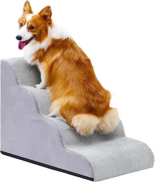 Makigued Dog Stairs for Small Dogs and Cats, 20" H 4 Steps Pet Steps Ramp for High Bed, Couch, Sofa, Waterproof Pet Stairs with Removable Washable Cover, Non-Slip Bottom, Light Gray