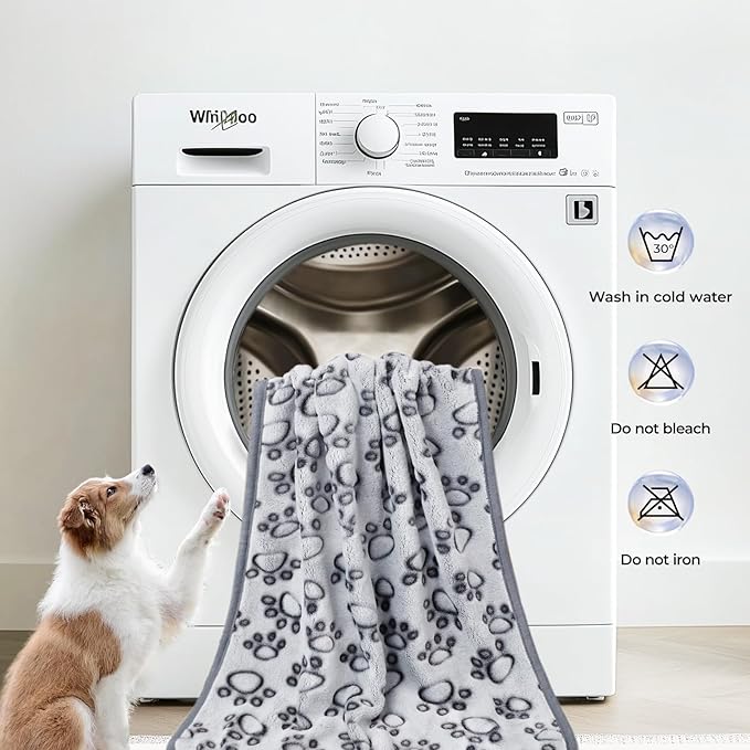 Luciphia Premium Soft Dog Blanket for Small Medium Large Dogs Washable 300GSM Fluffy Warm Fleece Puppy Cat Paw Print Pet Flannel Pcs2 Grey Paw M(30"x20")