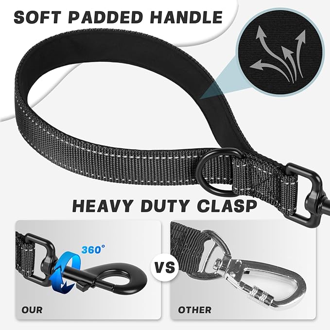 Dog Leash, Short Dog Leash, Leashes for Large Breed Dogs,Traffic Padded Handle- Reflective Training Lead, Perfect for Medium to Large Dogs(12 Inch, Black)