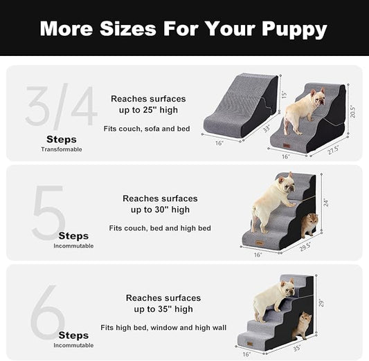 Dog Ramp for High Beds - 28.5" H 6 Steps Pet Stairs for Large Dogs with Tunnel 2 in 1 with Zippers Suitable, Indoor Cat Ladders with Non-Slip Bottom, Black