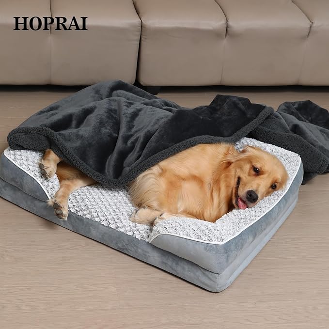 Waterproof Pet Blanket for Medium Large Dogs Washable Fluffy Thick Jacquard Shag Fleece Warm Sherpa Pet Blanket Cats Puppy Couch Protection (Gray L57*65inches)
