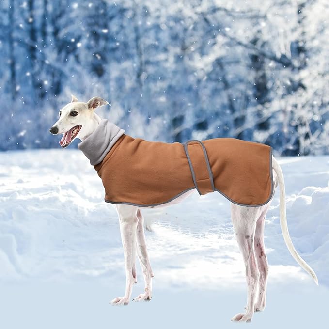 Geyecete Greyhound Cosy Fleece Jumper,Dog Winter Coat with Warm Fleece Lining,Outdoor Dog Apparel with Adjustable Bands-Brown-XXXL