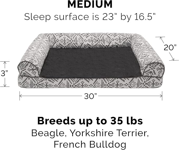 Furhaven Replacement Dog Bed Cover Plush & Southwest Kilim Décor Sofa-Style, Machine Washable - Boulder Gray, Medium