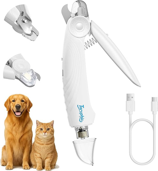 2-in-1 Dog Nail Clippers & Dog Nail Trimmers for Small Medium Large Dogs Cats Pets with Spash Guard, Nail Grinder for Dogs Quiet,Pet Nail Clippers with 2 LED Large Light