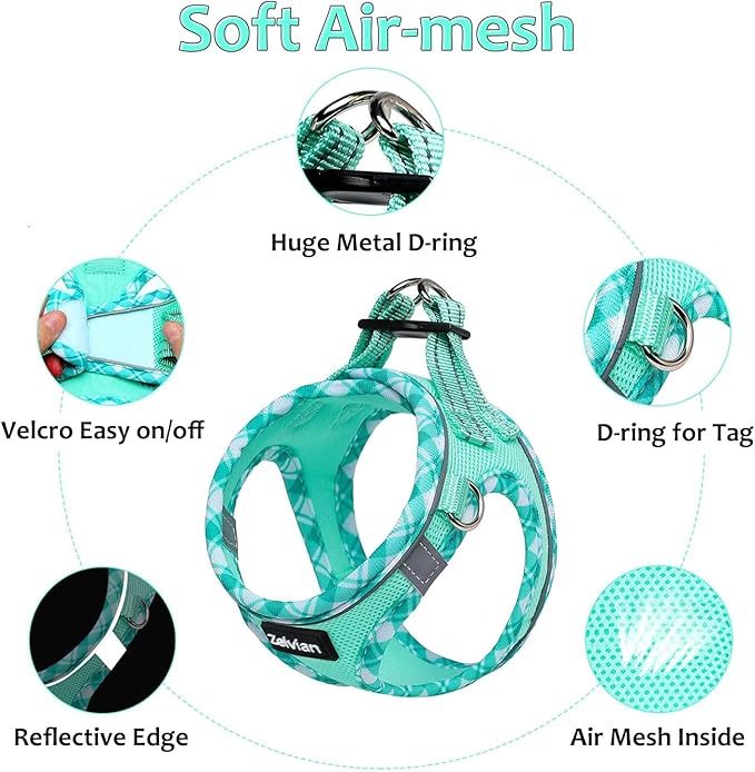 Cat Harness and Leash Set for Walking, Escape Proof Adjustable Soft Mesh Kitten Harness with Reflective Strips, Breathable No-Choke Pet Vest for Small Cats or Puppies(Green,XS)