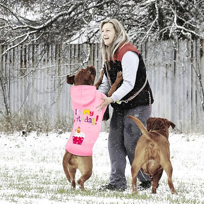 GreenJoy Dog Sweater Dog Hoodie Cold Weather Coat Hooded Sweatshirt for Puppies,Cats, Small Medium Large Dogs (Pink(It's My Birthday), X-Large)