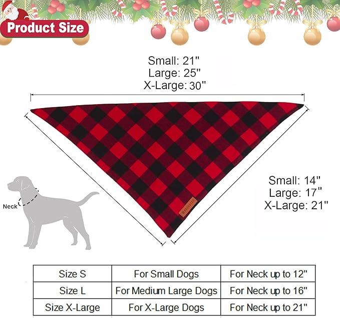 ADOGGYGO Christmas Dog Bandanas 2 Pack, Premium Cotton Fabric, Multiple Sizes Offered, White Red Plaid Bandanas for Large and Extra Large Dogs (X-Large)